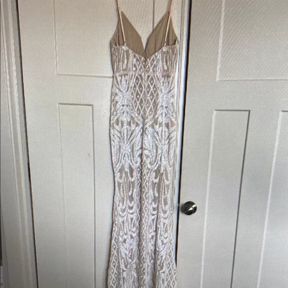 Lulus Destined For Romance Beige And White Sequin Maxi Dress - Size XS